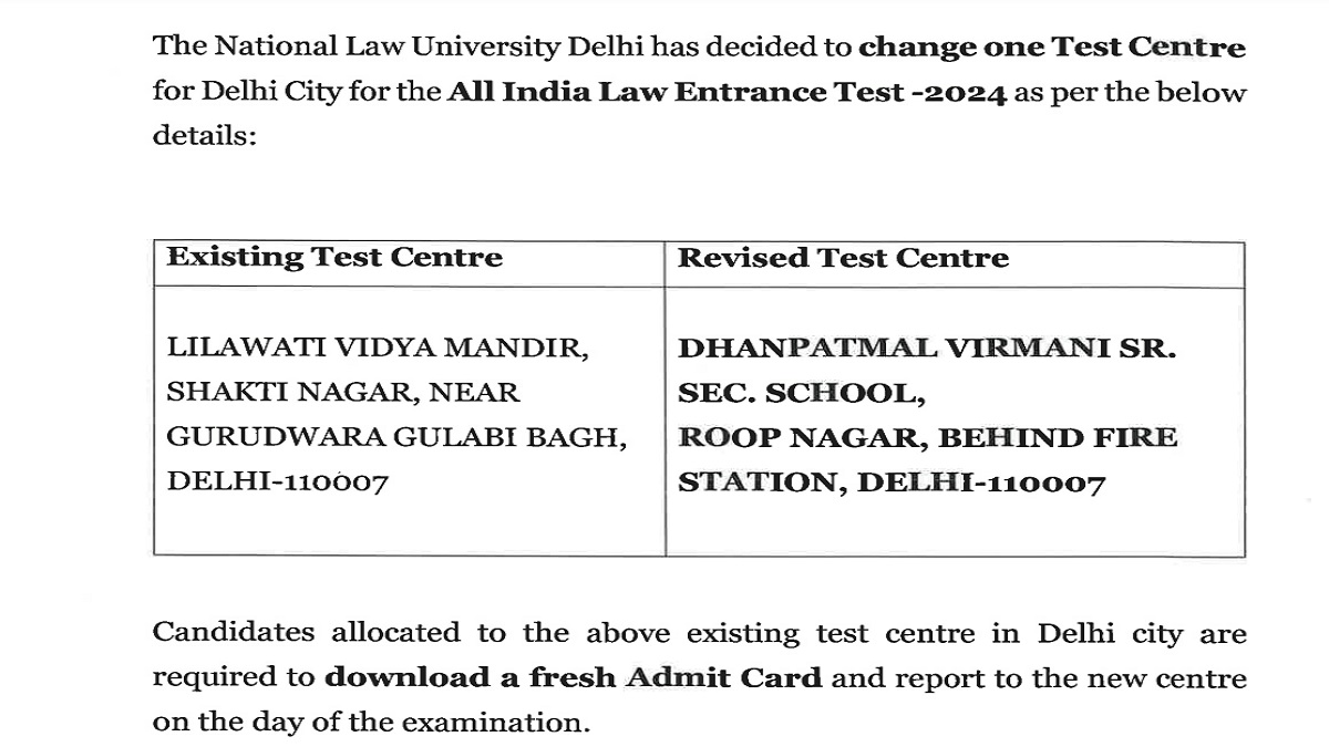 AILET Delhi Exam Centre 2024