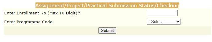 IGNOU Assignment Status Window