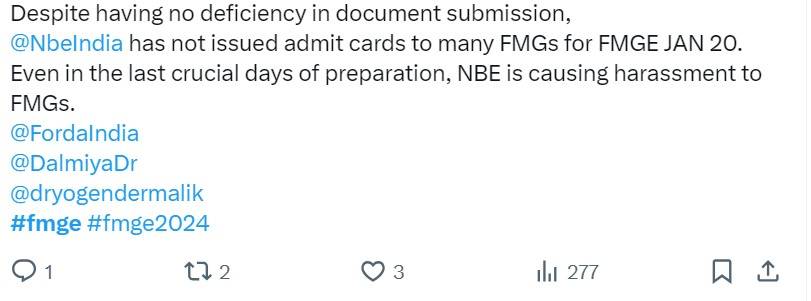 Student Reaction on FMGE admit card