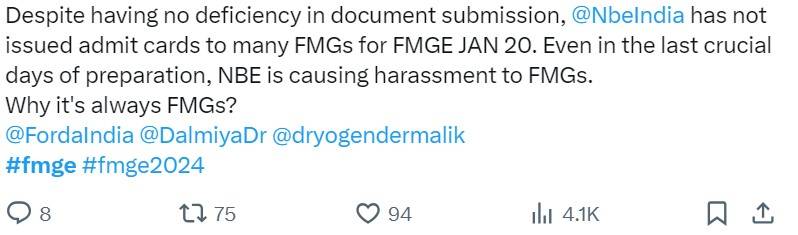 Student Reaction on FMGE 2023 admit card