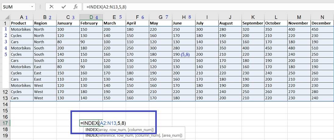 INDEX function in Excel