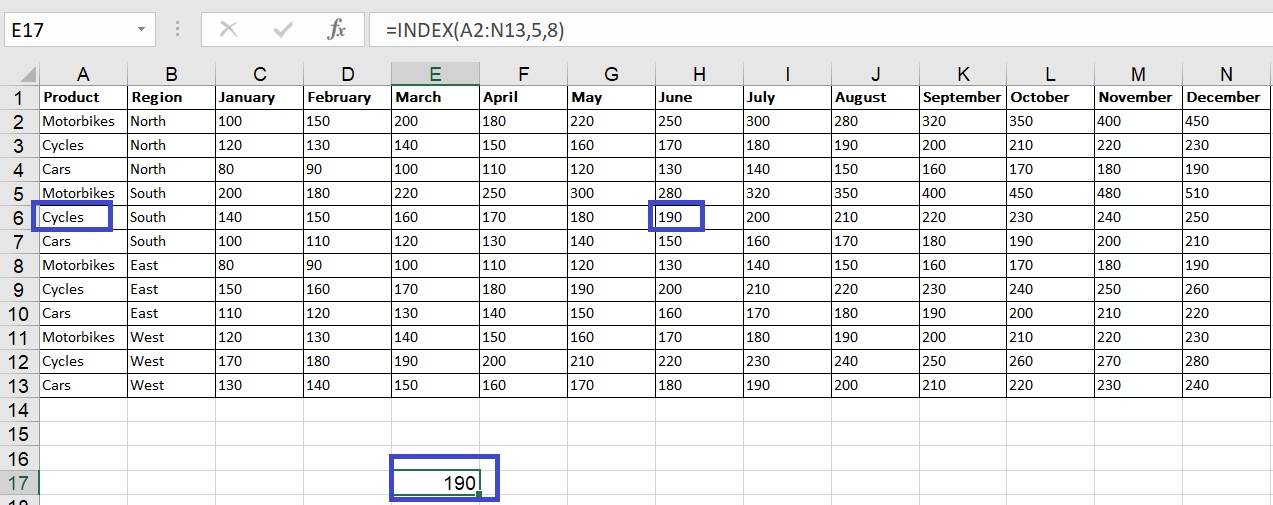 INDEX function in Excel