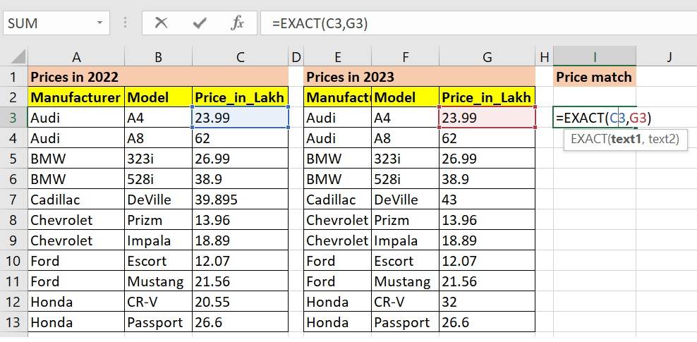 How to Compare Two Columns in Excel? (5 Easy Methods)