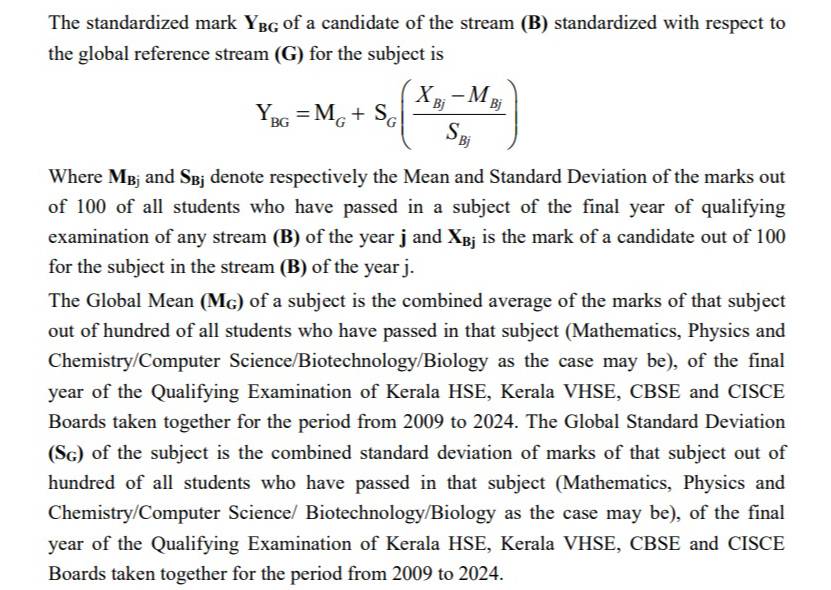 KEAM standardisation formula of 10+2 marks