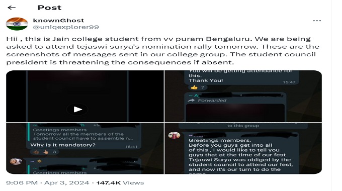 Jain College Student Tweet