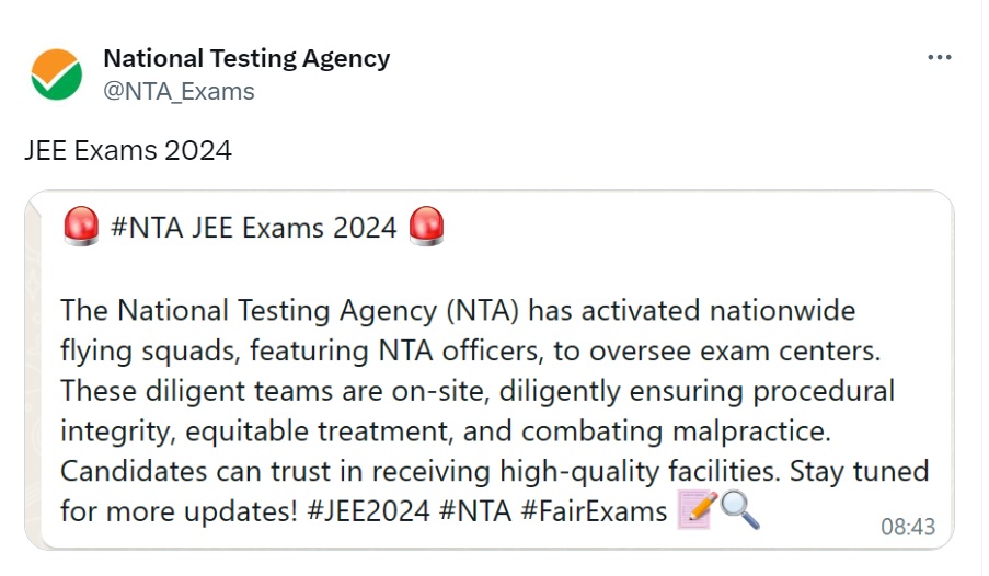JEE Mains 2024 Updates: To Ensure Fairness and Integrity in Exam Centres, NTA Launches Nationwide Flying Squads 