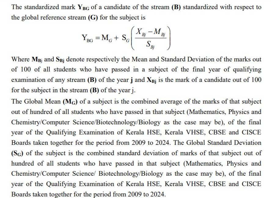 KEAM 2024 Standardization for Calculation of BTech Ranks