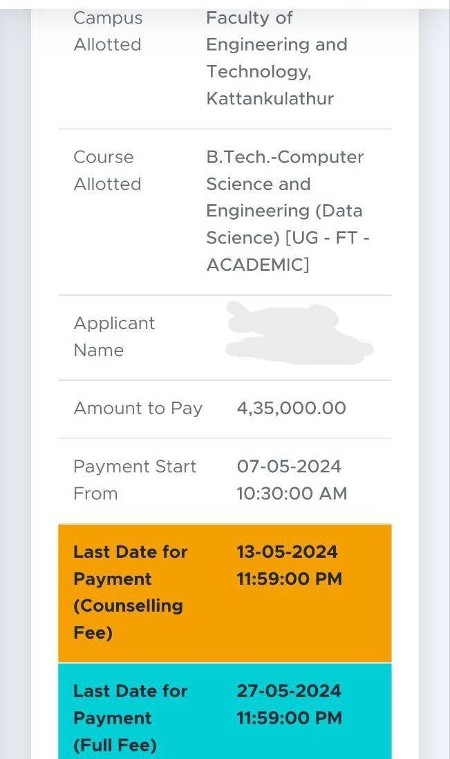 SRMJEEE seat allotment result 2024