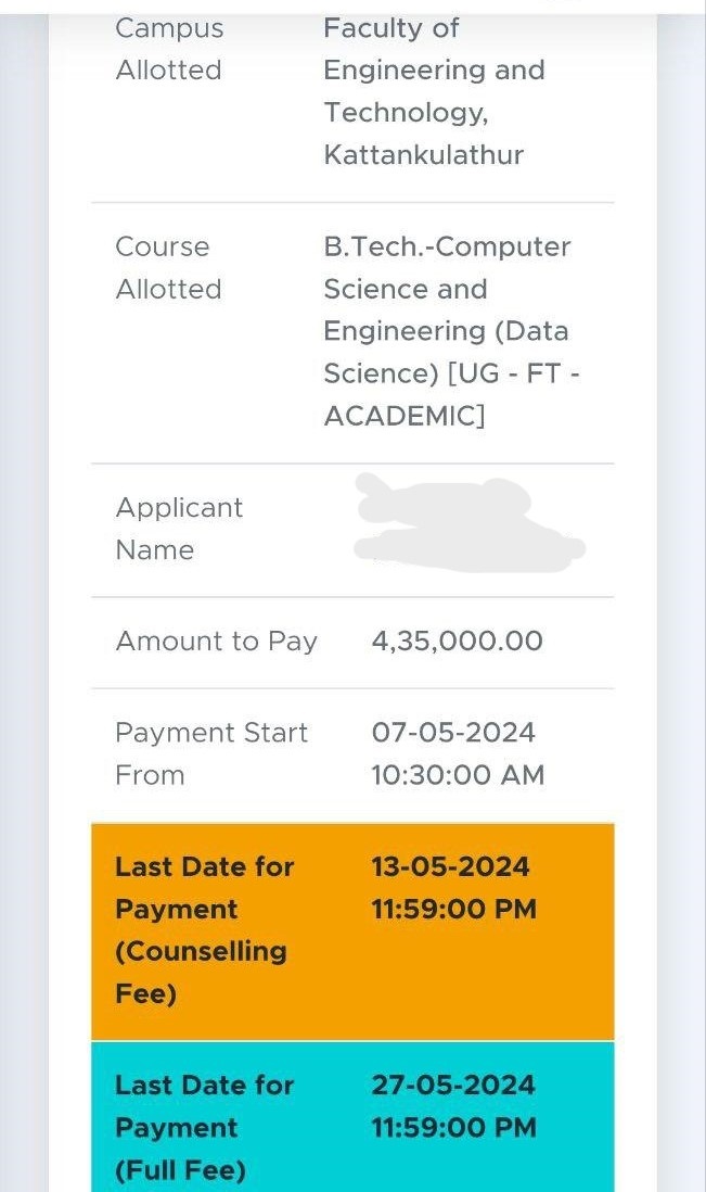 SRMJEEE 2024 Phase 1 Seat Allotment Result 