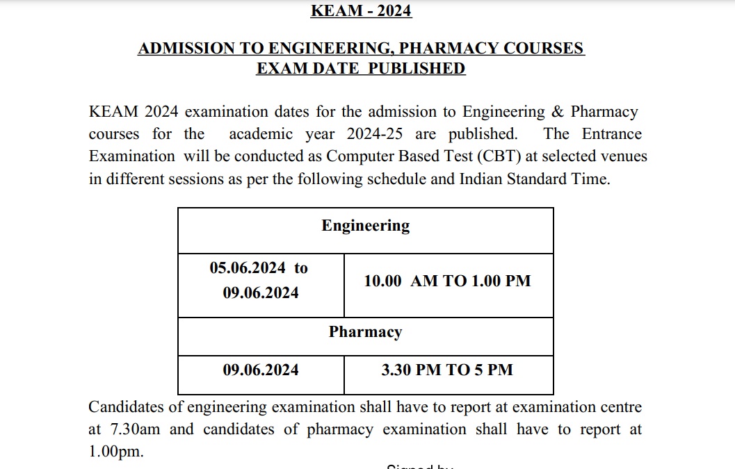 KEAM Exam Date Notice PDF