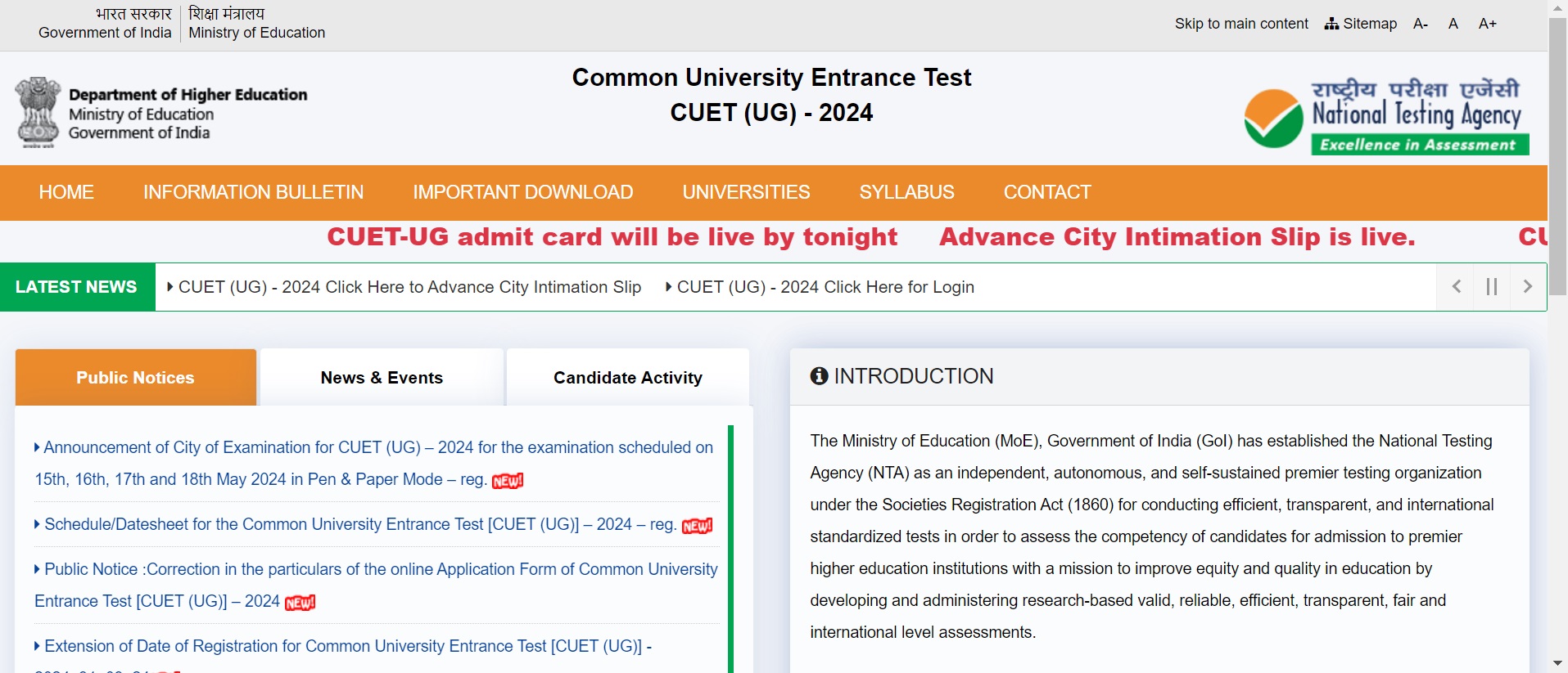 CUET UG Admit Card 2024 Live Updates Hall Ticket Download Link Out at