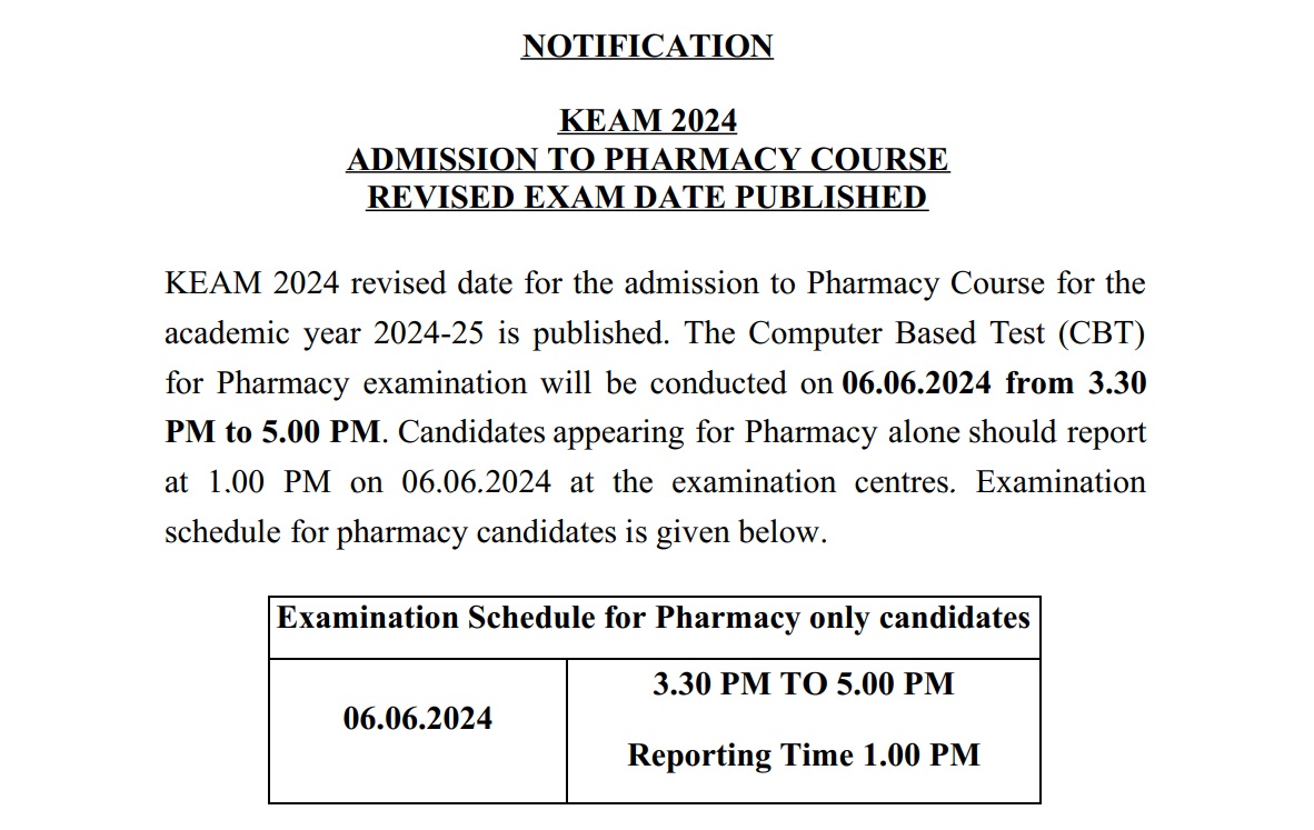 KEAM 2024 Exam Date Revised Notice 