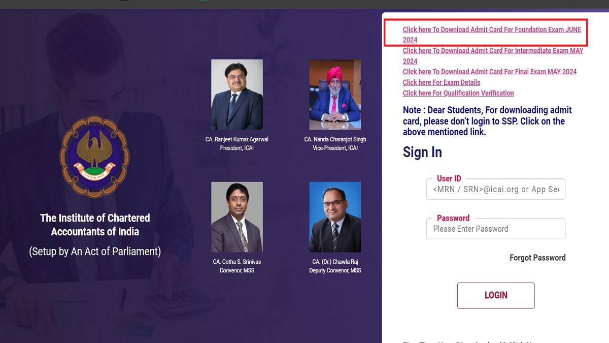 ICAI CA Foundation Admit Card 2024 OUT Download CA Hall Tickets of