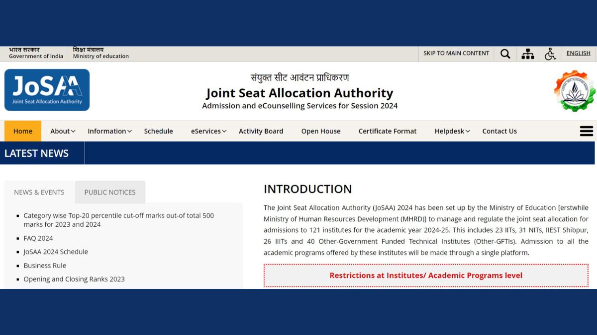 JoSAA 2024 Counselling