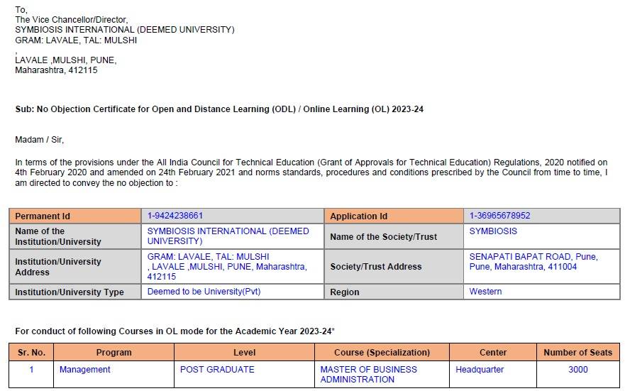 AICTE approves online mba from Symbiosis