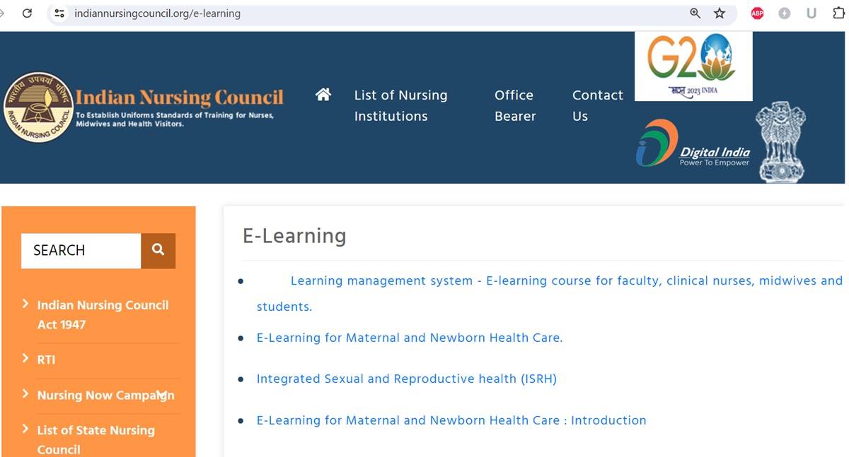 indiannursing council elearning