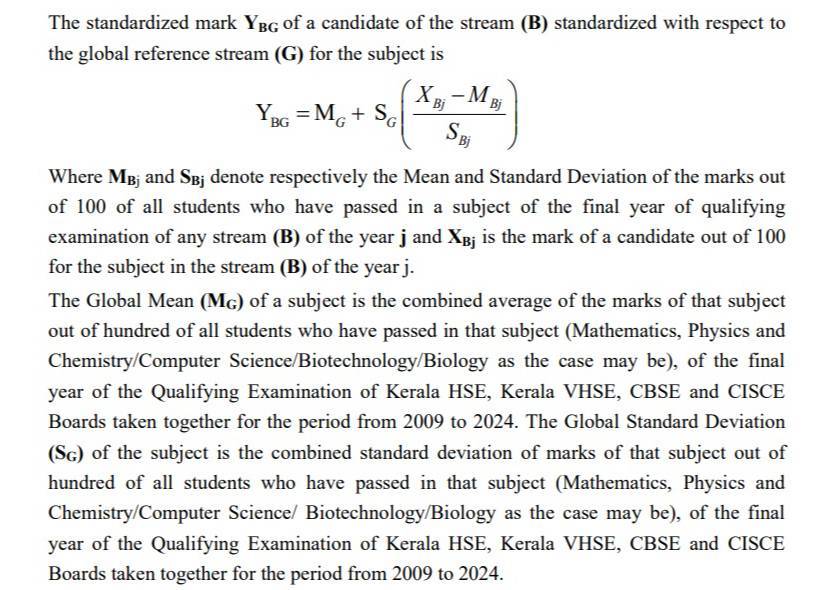 KEAM standardisation formula of 10+2 marks