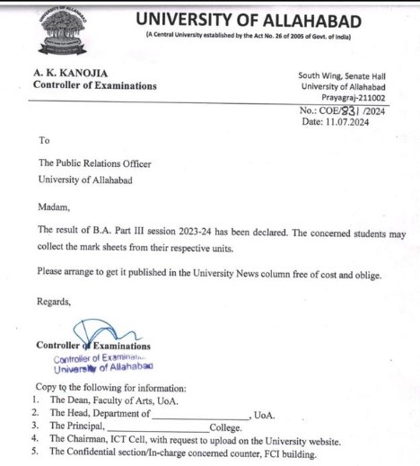 University of Allahabad Result 