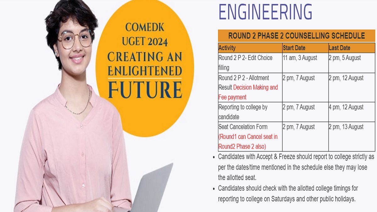 COMEDK UGET 2024 Round 2 Phase 2 Counselling Dates