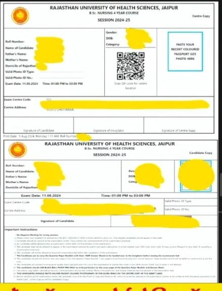 RUHS Admit Card 2024