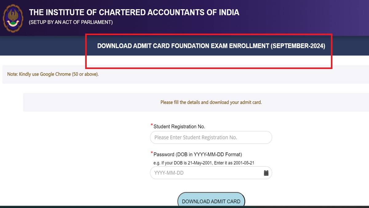 ICAI CA Foundation Admit Card 2024 OUT Download CA Hall Tickets of