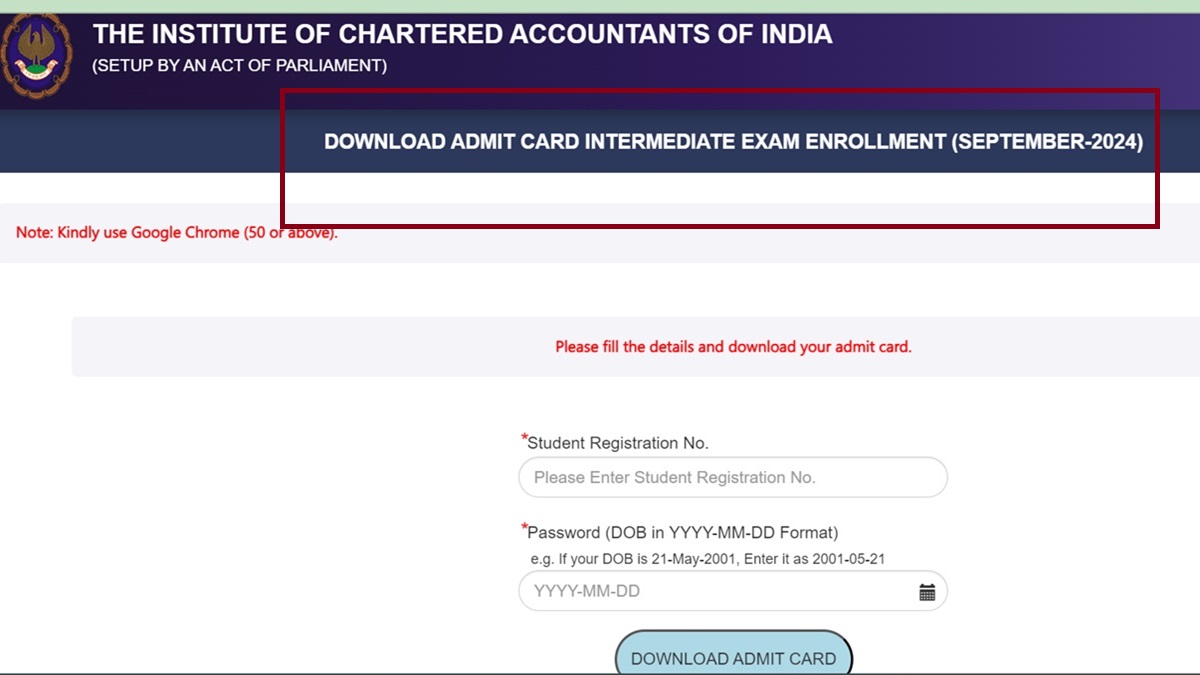 CA Inter admit card