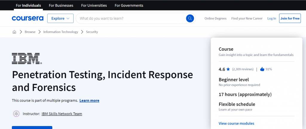 IBM - Penetration Testing, Incident Response and Forensics