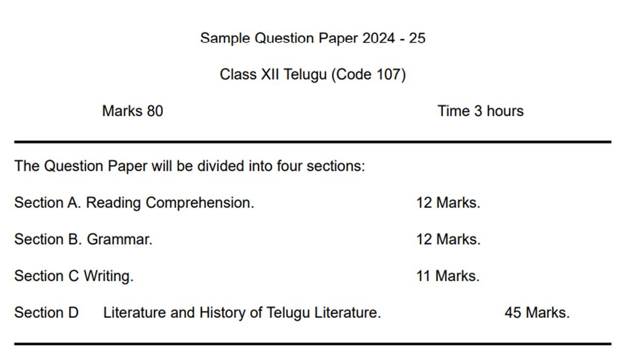 CBSE 12th Sample Paper 2025 Telugu