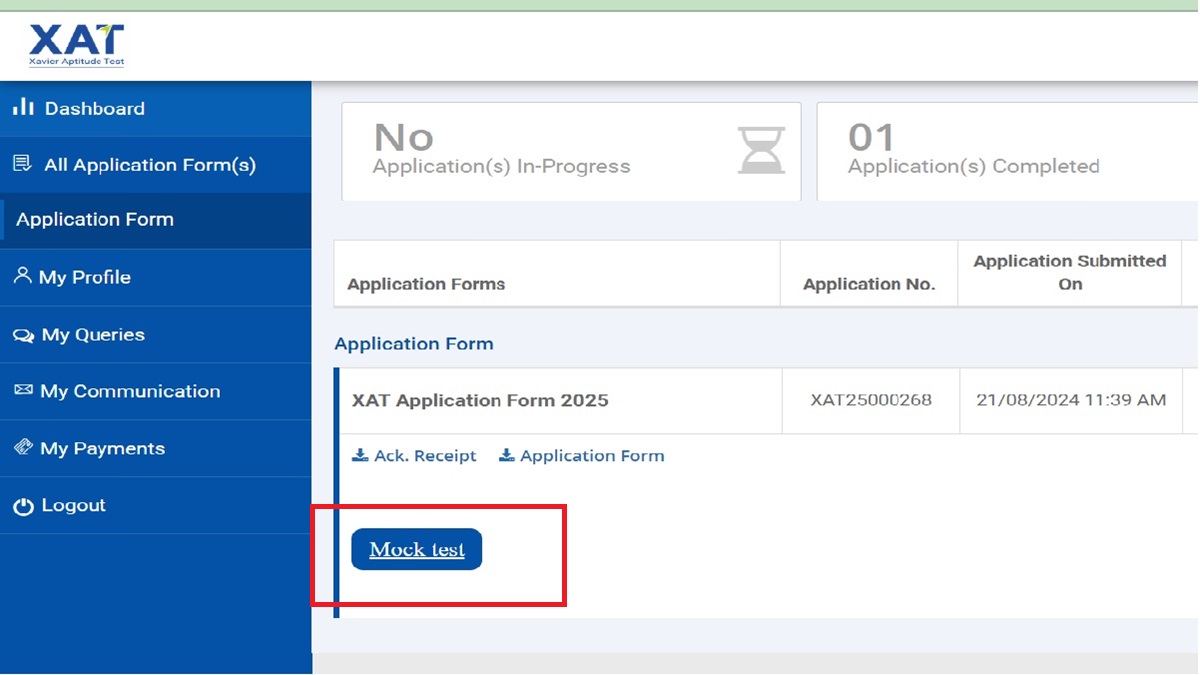 XAT mock test 2025 dashboard