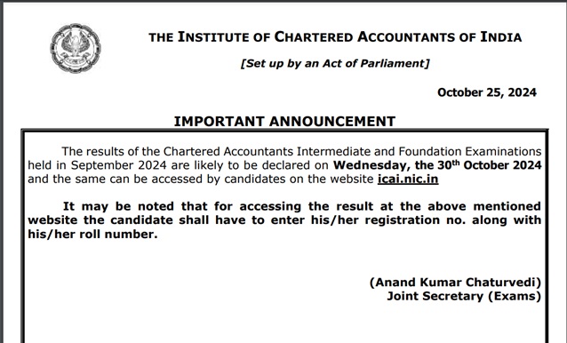 CA result Sept 2024- official notice