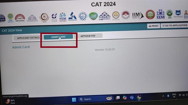 CAT admit card 2024 - student dashboard