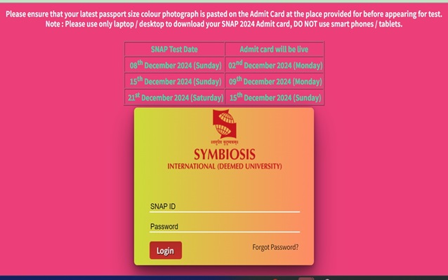 SNAP 2024 admit card download window