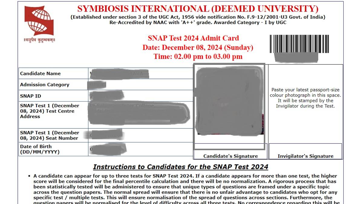 SNAP 2024 admit card 