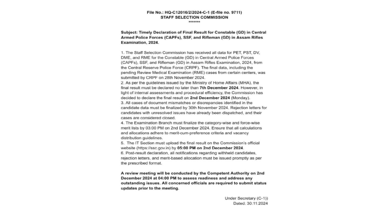 SSC GD Final Result 2024 Fake Notice