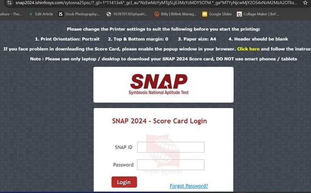 SNAP 2024 result login window