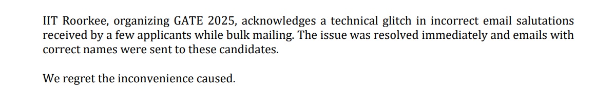 GATE 2025 Email Mishap Clarification