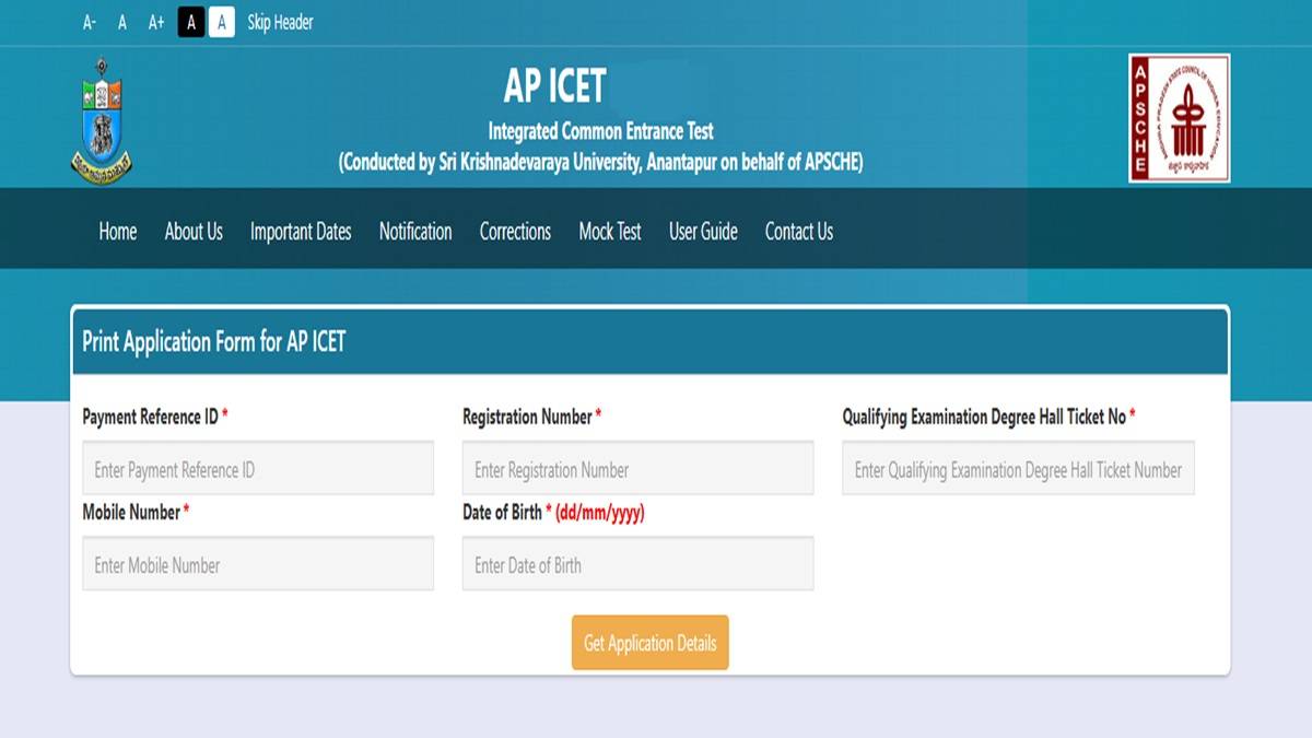 AP ICET Login: Application Form