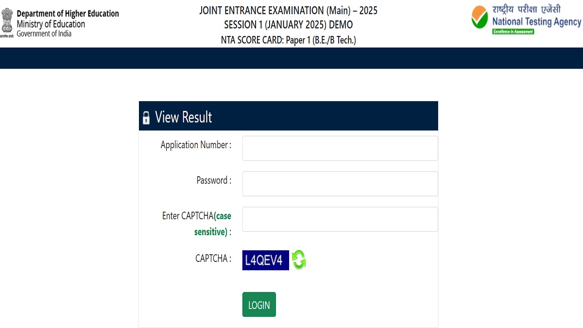 JEE Main Result 2025 Demo Link OUT
