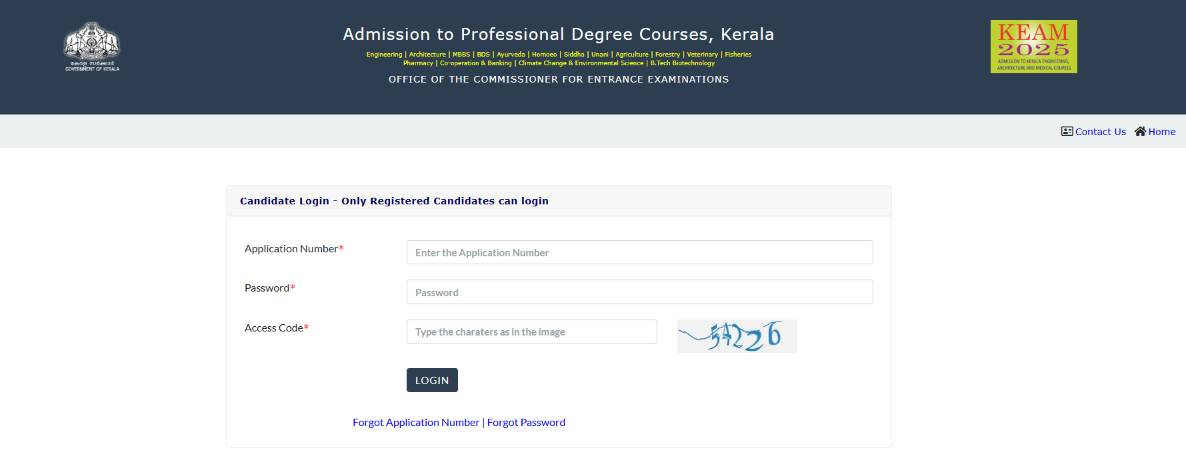 KEAM 2025 candidate login