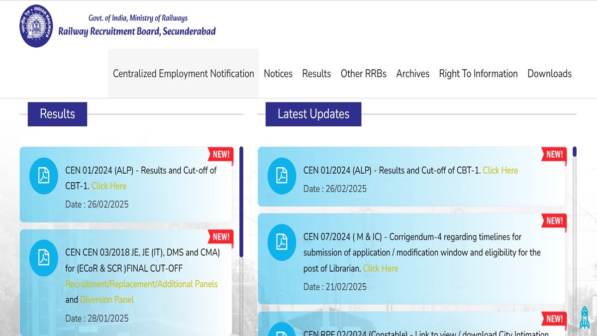 RRB Secunderabad ALP Result 2025