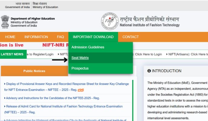 NIFT SEAT MATRIX 2025