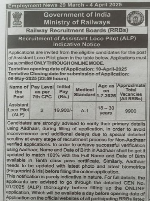 RRB ALP 2025-26 Short Notice Out? 