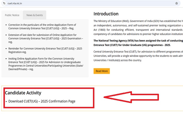 CUET 2025 Conformation Page