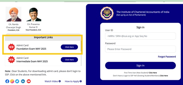 CA Foundation Admit Card Out 