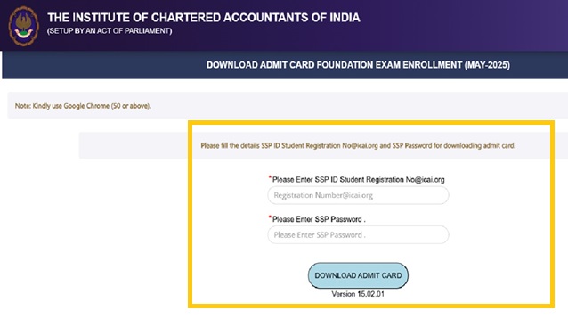 CA Foundation Admit Card Download Window 