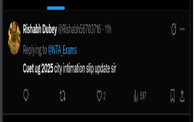 CUET UG City Intimation Slip 2025