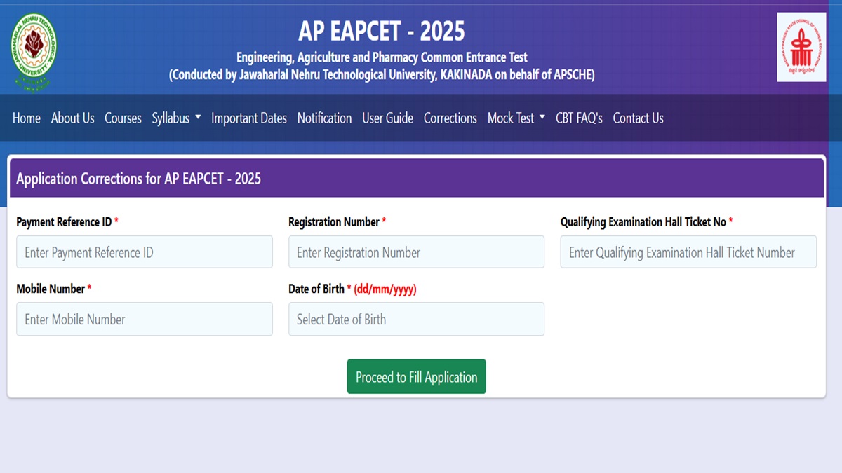 AP EAMCET 2025 Application Form Correction Window