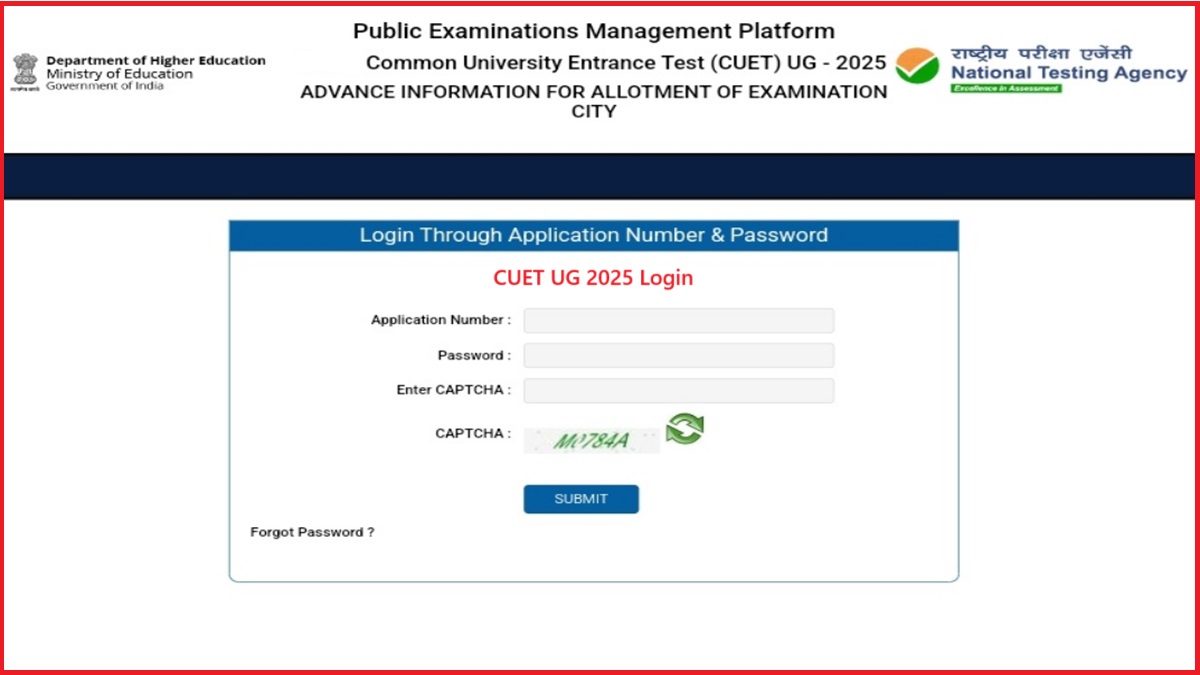 CUET UG 2025 City Intimation Slip Link