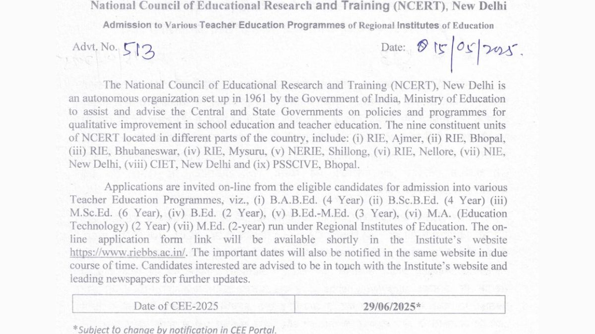 RIE CEE 2025 Scheduled for June 29