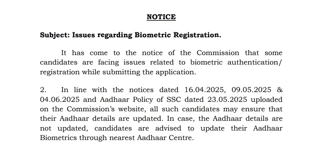 SSC Registration 2025 Issues Notice